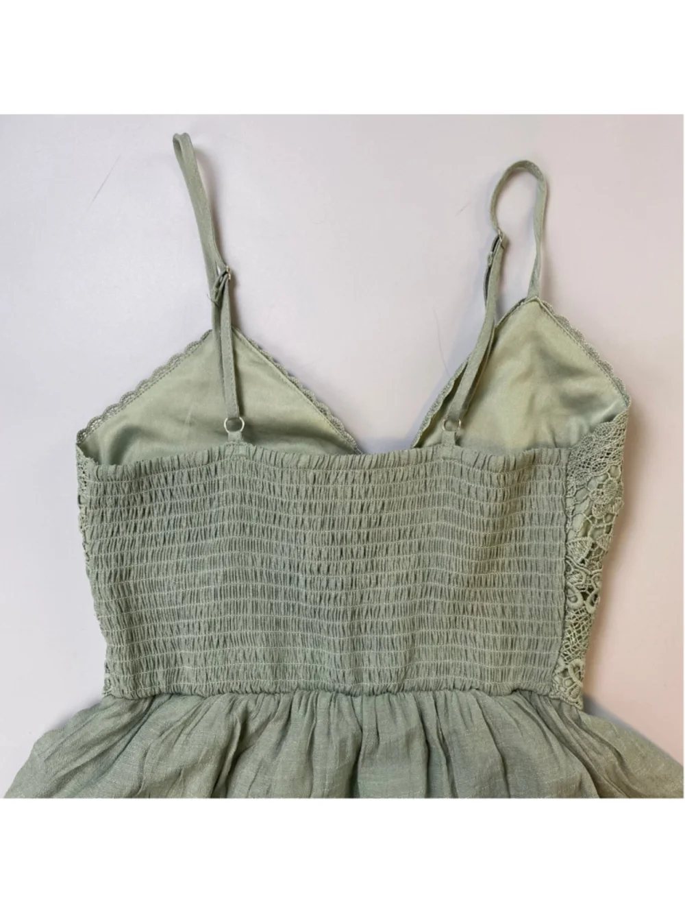 Rebellion Again Dress XS Sage Green Crochet Tiered Boho Fairy Coastal Cowgirl - Picture 7 of 11
